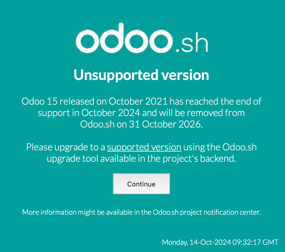 odoo.sh 15 unsupported